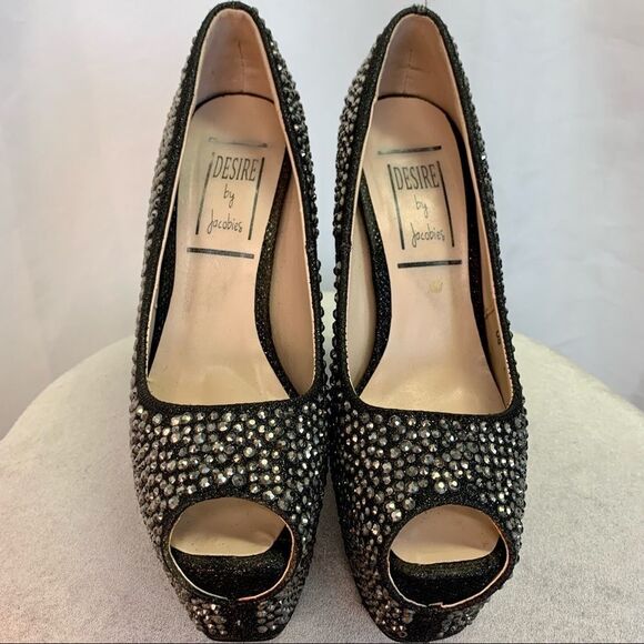 Desire By Jacobies Silver Rhinestone Embellished Platform pump high heels size 7 - Picture 5 of 10